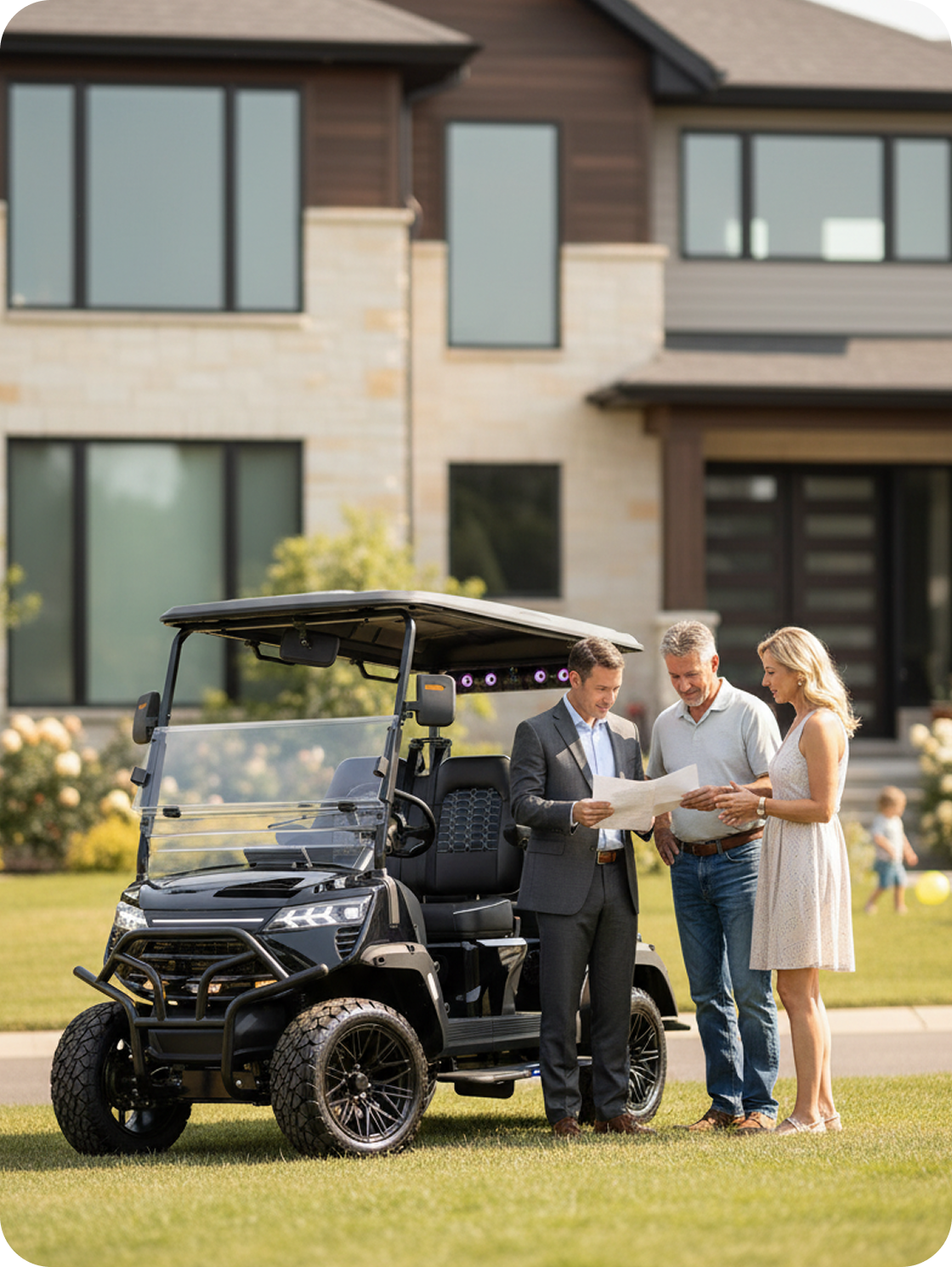 Dealer presenting Edge-EV to couple